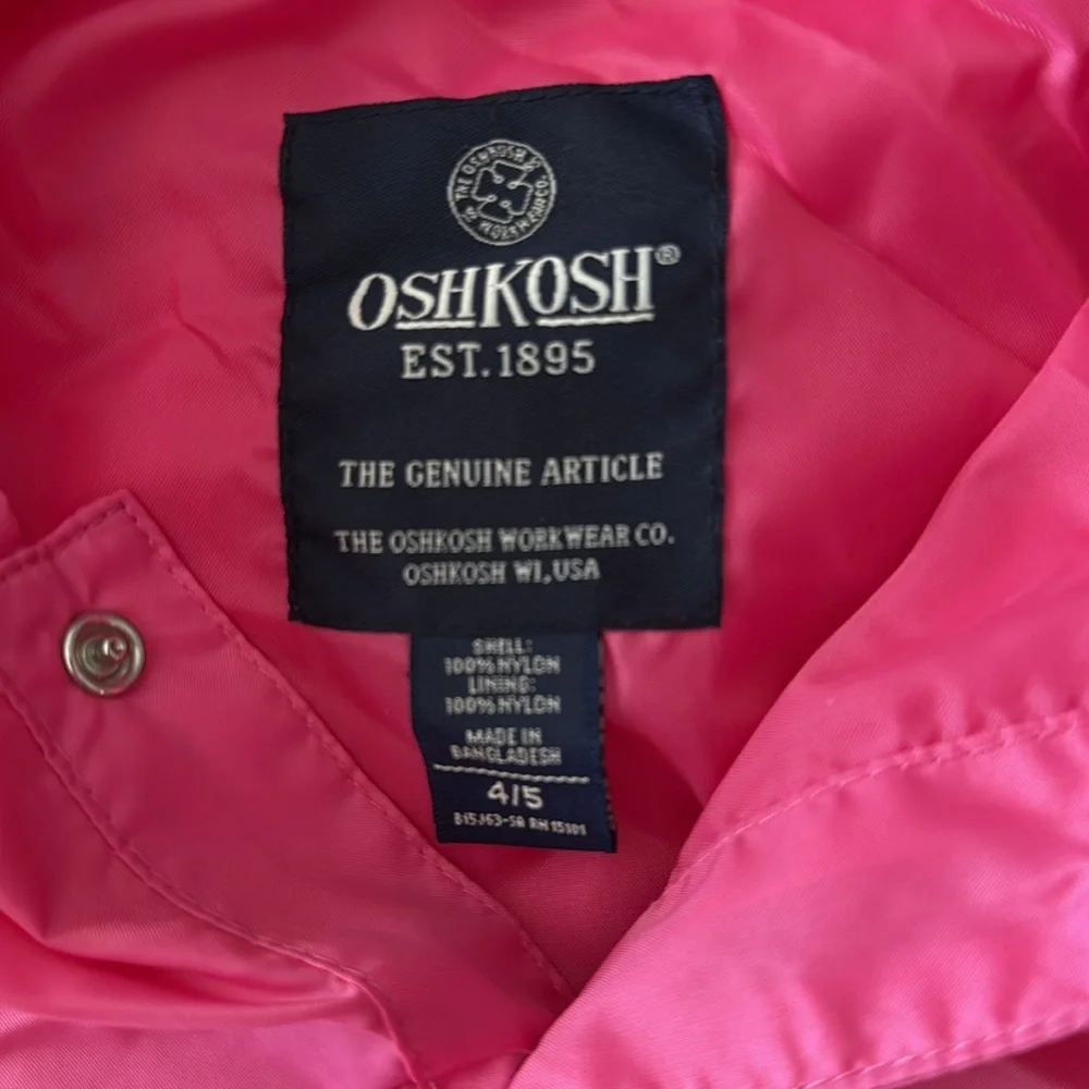 Oshkosh pink & white wind/rain packable hoodie pullover jacket size 4/5 nwt